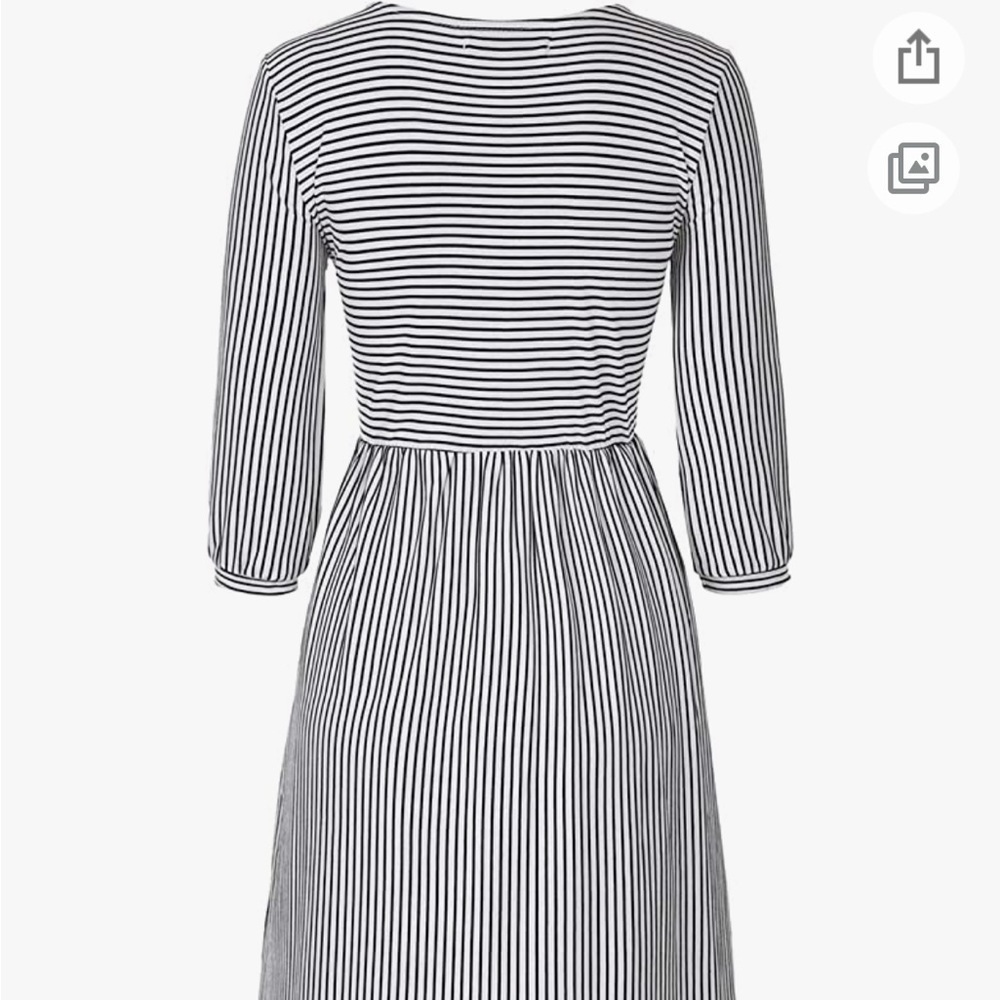 MEROKEETY Women's 3/4 Balloon Sleeve Striped High Waist Dress with pockets - Picture 7 of 11